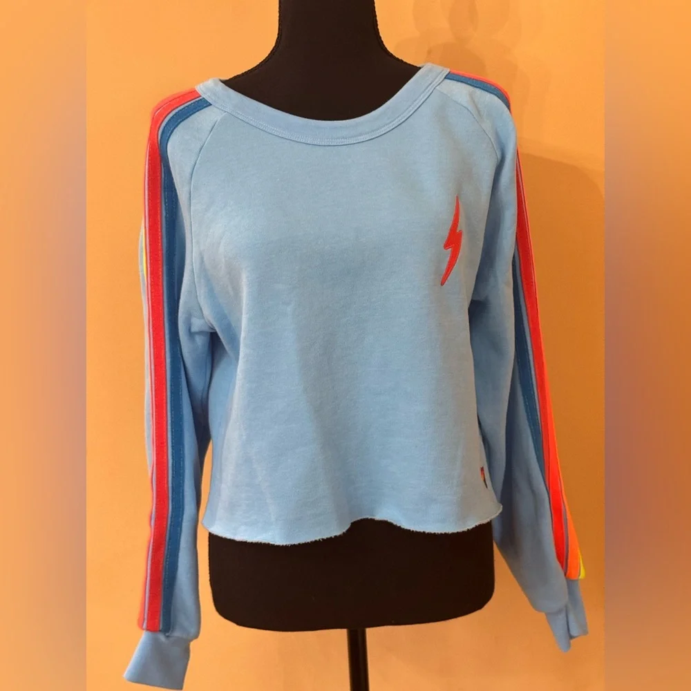 NWT AVIATOR NATION CREWNECK SWEATSHIRT NEON BOLT 5 STRIPES - Picture 13 of 14